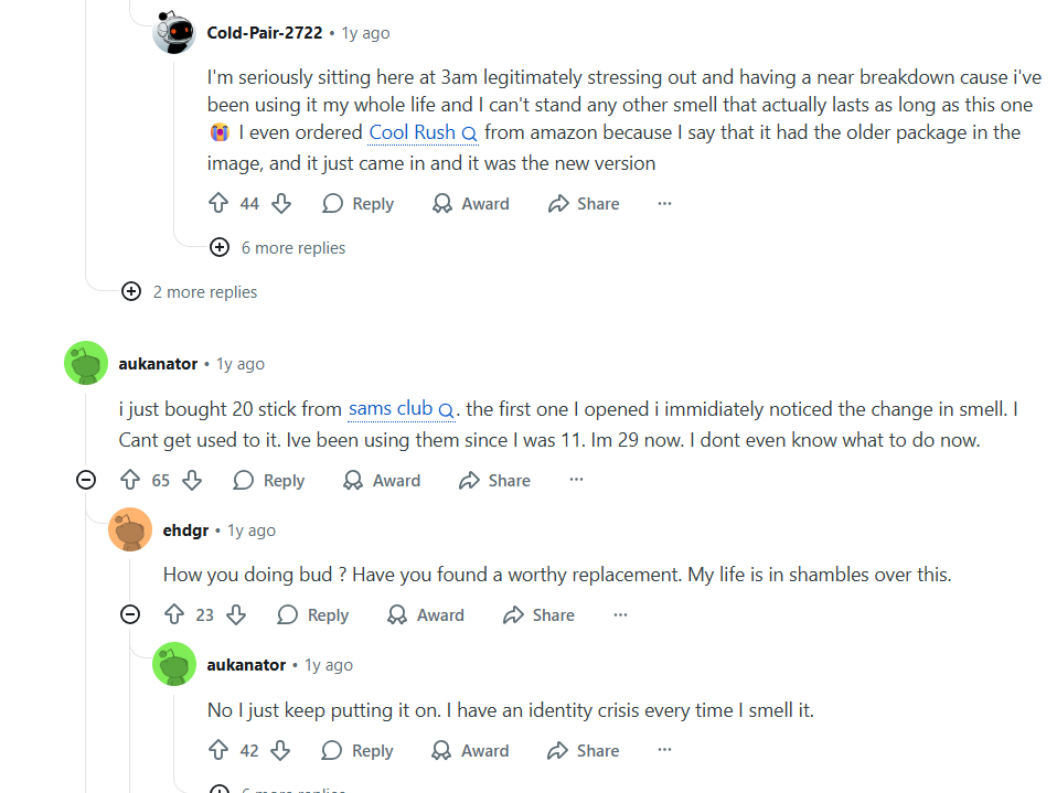 Consumer reactions to Degree Cool Rush scent change on social media